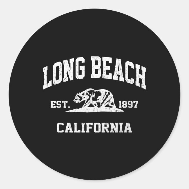 Long Beach California Ca State Athletic Style Classic Round Sticker (Front)