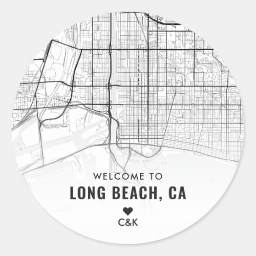 Long Beach California City Map  Wedding Welcome Classic Round Sticker