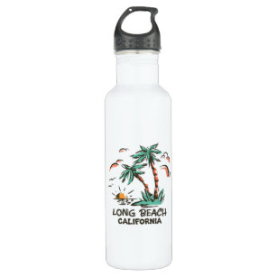 Long Beach - California-Colorful Sunset Stainless Steel Water Bottle