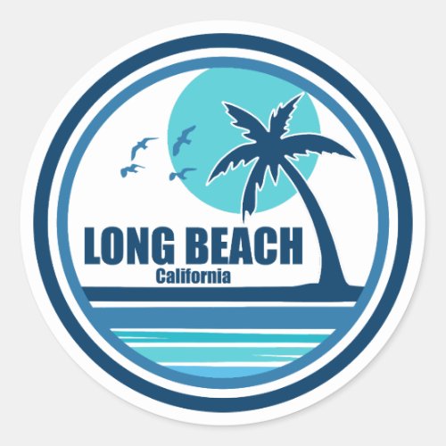 Long Beach California Palm Tree Birds Classic Round Sticker