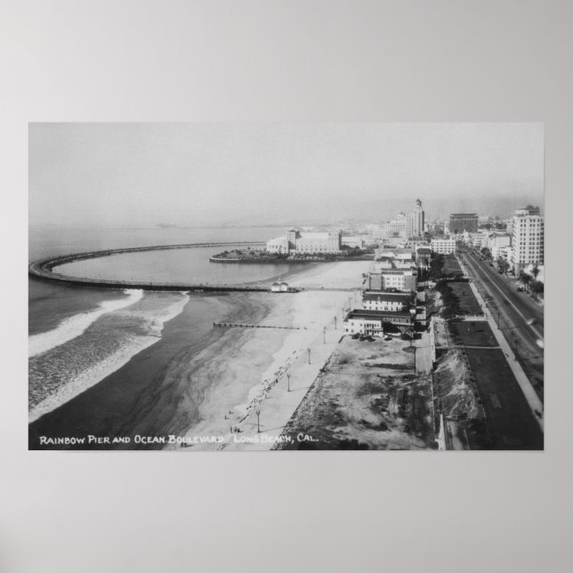 Long Beach, California Rainbow Pier and Ocean Poster (Front)
