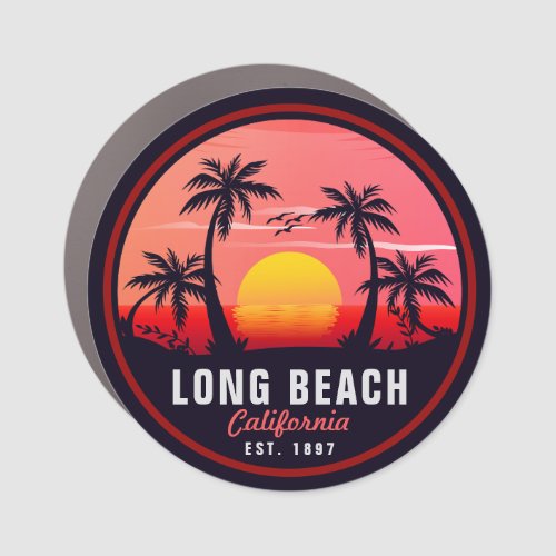 Long Beach California Retro Sunset Souvenirs 80s Car Magnet