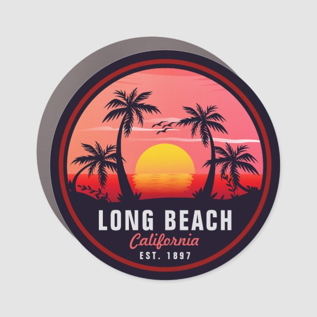 Long Beach California Retro Sunset Souvenirs 80s Car Magnet (Front)