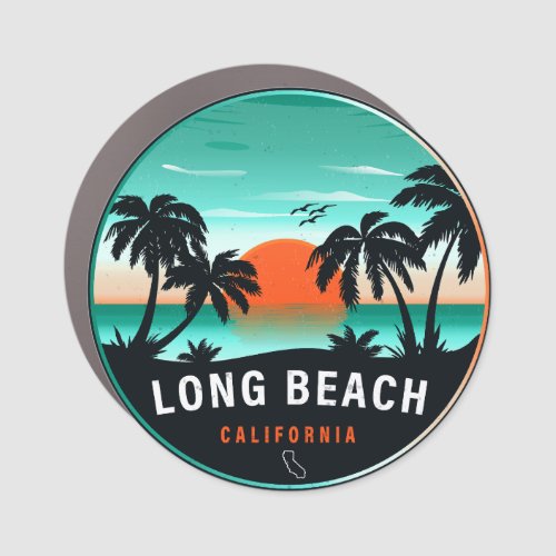 Long Beach California Retro Sunset Souvenirs 80s Car Magnet