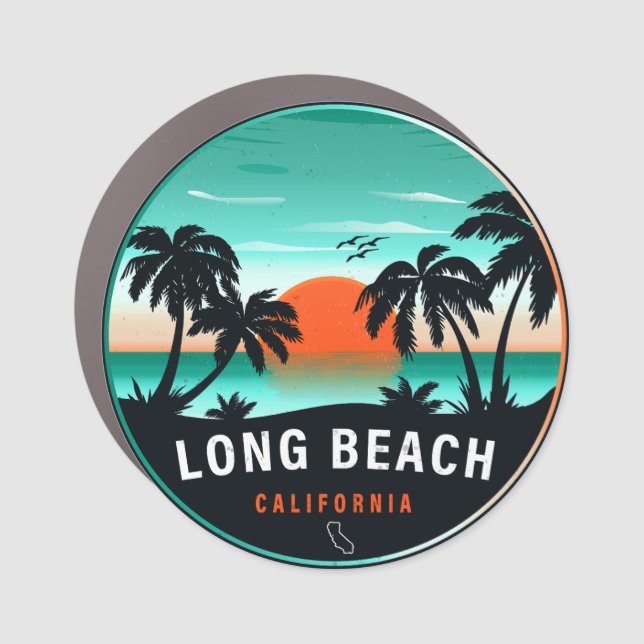 Long Beach California Retro Sunset Souvenirs 80s Car Magnet (Front)