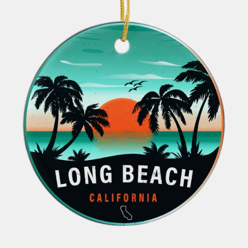 Long Beach California Retro Sunset Souvenirs 80s Ceramic Ornament