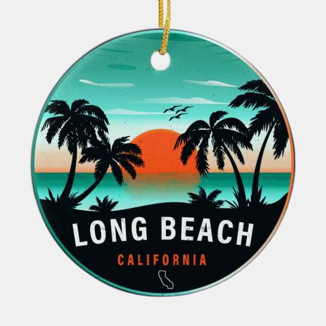 Long Beach California Retro Sunset Souvenirs 80s Ceramic Ornament (Front)