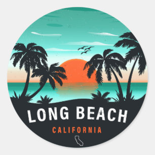 Long Beach California Retro Sunset Souvenirs 80s Classic Round Sticker