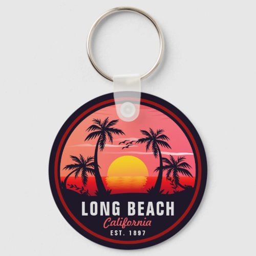 Long Beach California Retro Sunset Souvenirs 80s Keychain