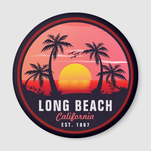 Long Beach California Retro Sunset Souvenirs 80s Magnet