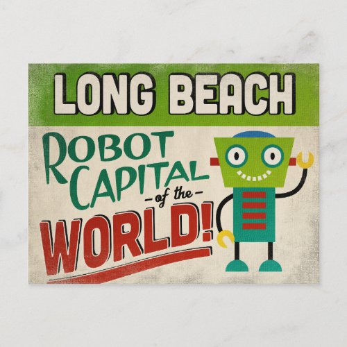 Long Beach California Robot _ Funny Vintage Postcard