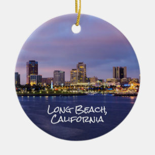 Long beach California, Skyline at Dusk, Ceramic Ornament