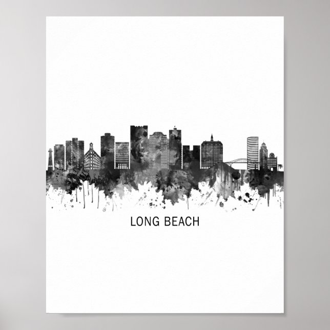 Long Beach California Skyline BW Poster (Front)