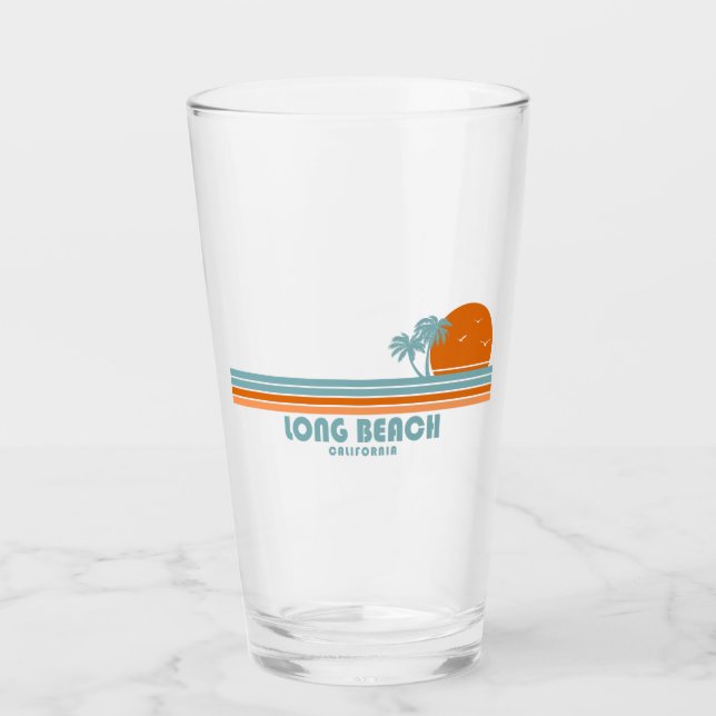 Long Beach California Sun Palm Trees Glass (Front)
