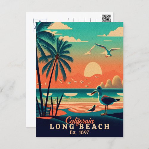 Long Beach California Sunset Souvenirs 1950s Postcard