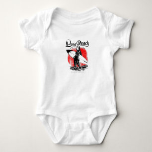 Long Beach California Surfer Girl Artwork Black Baby Bodysuit