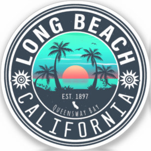 Long Beach California Tropical Sunset Souvenir 70s Sticker