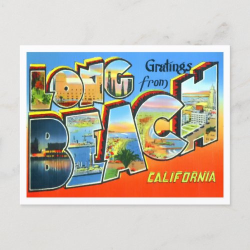 Long Beach California Vintage Big Letters Postcard