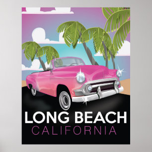 Long Beach California vintage travel poster
