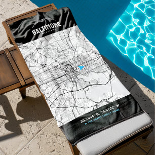Long Beach City Map + Your Custom Location Beach T Towel