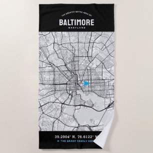 Long Beach City Map + Your Custom Location Beach T Towel