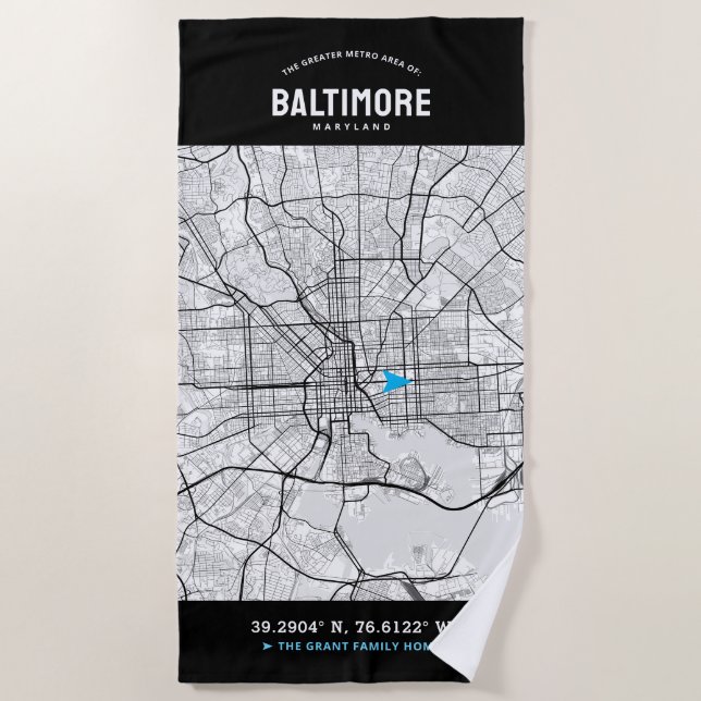 Long Beach City Map + Your Custom Location Beach T Towel (Front)
