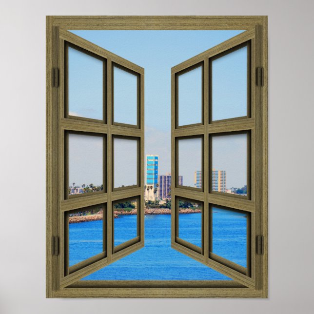 Long Beach Harbor View - 6 Pane Open Window Poster (Front)
