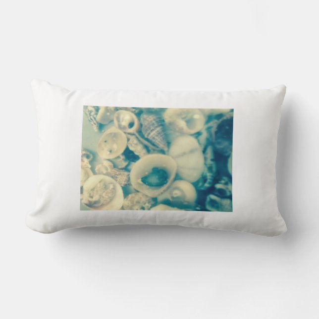 Long Beach Island blue seashell Lumbar Pillow (Front)