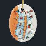 Long Beach Island Ornament<br><div class="desc">A vintage postcard map of Long Beach Island New Jersey repurposed as an ornament.</div>