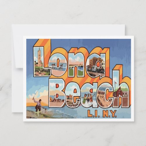 Long Beach Letters NY Vintage Postcard