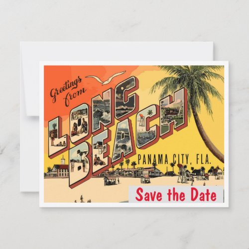 Long Beach Letters Vintage Postcard Save The Date