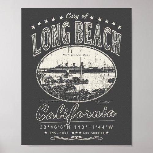 LONG BEACH LOS ANGELES CALIFORNIA _ RMS QUEEN MARY POSTER