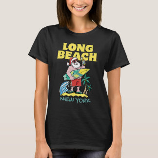 LONG BEACH NEW YORK Santa Christmas Surfing T-Shirt