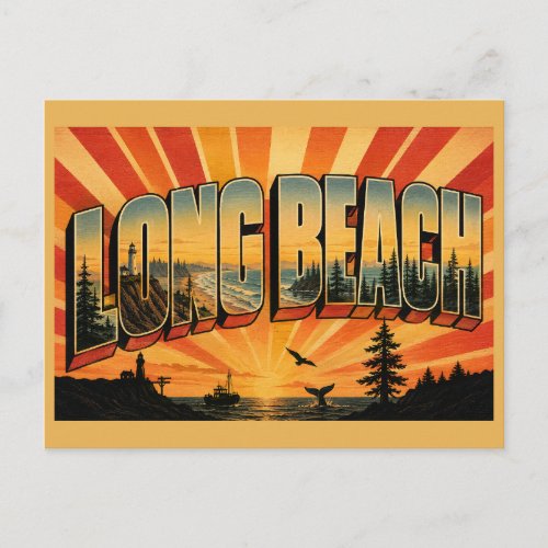 Long Beach Peninsula WA Lighthouse Forest Art Postcard