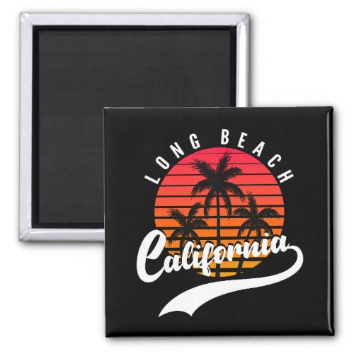 Long Beach Retro Sunset And Palm Trees Magnet