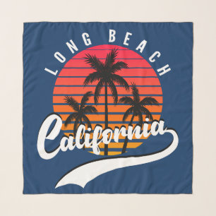 Long Beach Retro Sunset And Palm Trees Scarf