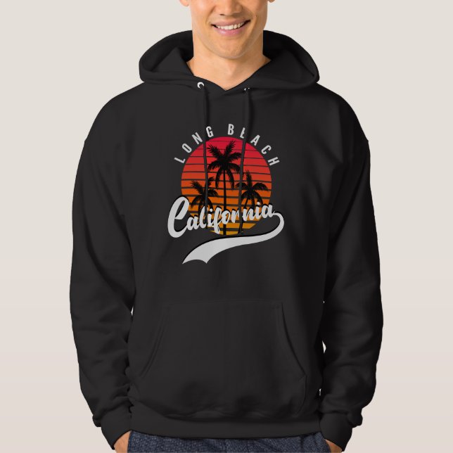 Long Beach Retro Sunset Black Hoodie (Front)