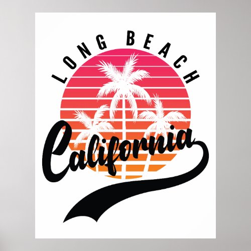 Long Beach Retro Sunset Poster