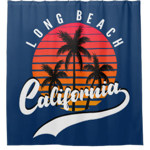Long Beach Retro Sunset Shower Curtain