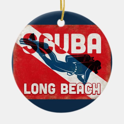 Long Beach Scuba Diver - Blue Retro Ceramic Ornament