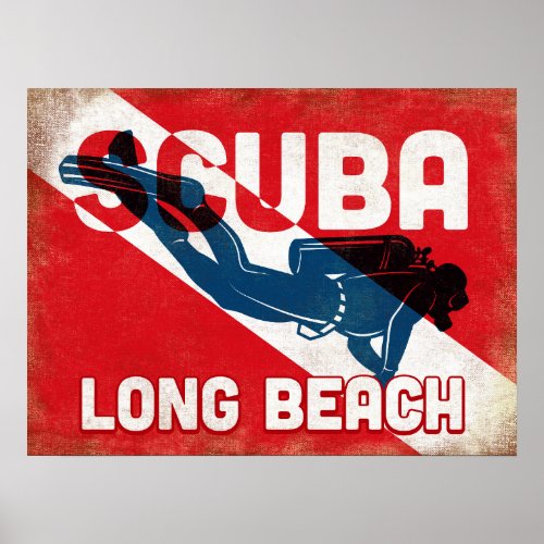 Long Beach Scuba Diver - Blue Retro Poster