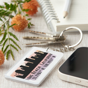 Long Beach Skyline Latitude and Longitude Keychain