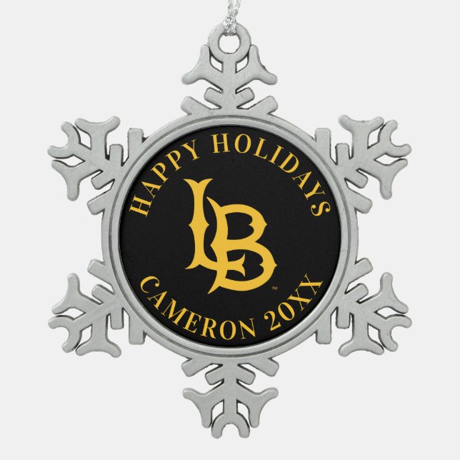 Long Beach State Logo Snowflake Pewter Christmas Ornament (Front)