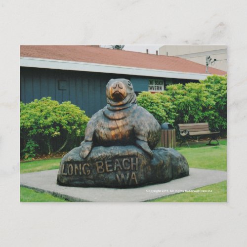 Long Beach Wa Wooden Walrus Postcard