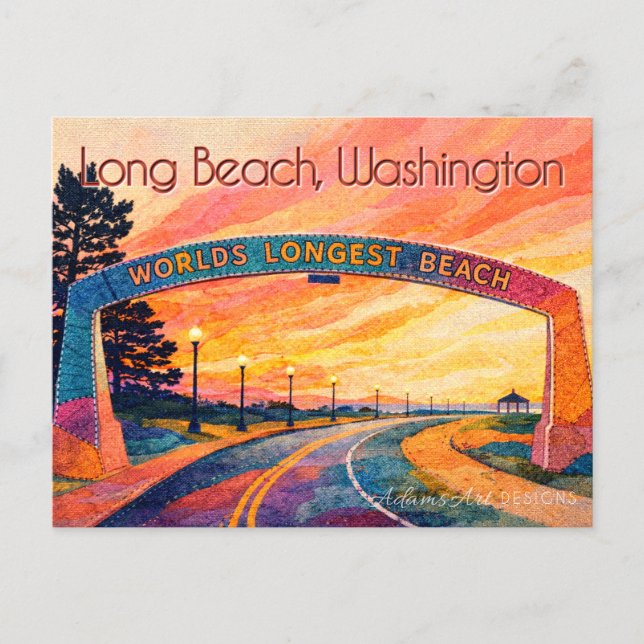 Long Beach Washington Sunset Arch Scenic Holiday Postcard (Front)