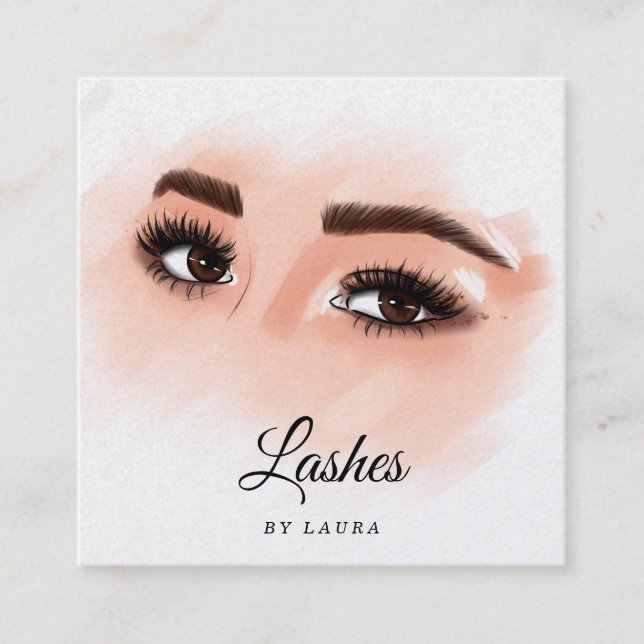 Long Beautiful Lashes Eyes and Brows Hand drawn Square Business Card (Front)