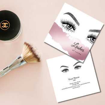 Long Beautiful Lashes Eyes And Brows Hand Drawn Square Business Card by smmdsgn at Zazzle