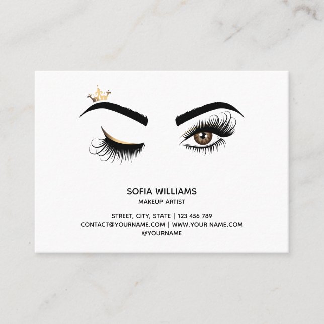 Long Beautiful Lashes Wink Eye Crown Aftercare Referral Card (Front)