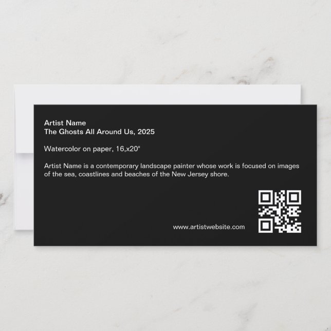 Long Black Artist Sign Gallery Plaque QR Code Holiday Card (Front)