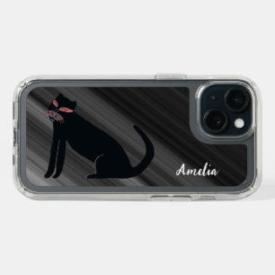 Long Black Cat with Pink Makeup iPhone 15 Case